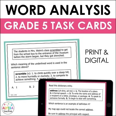 5th Grade Word Analysis Task Cards (Digital & Print)