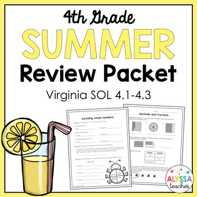 4th Grade Summer Math SOL Review Packet (SOL 4.1-4.3)