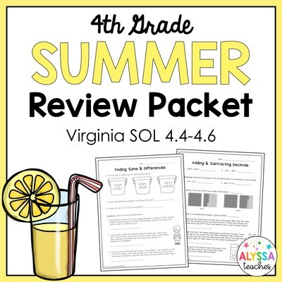 4th Grade Summer Math SOL Review Packet (SOL 4.4-4.6)