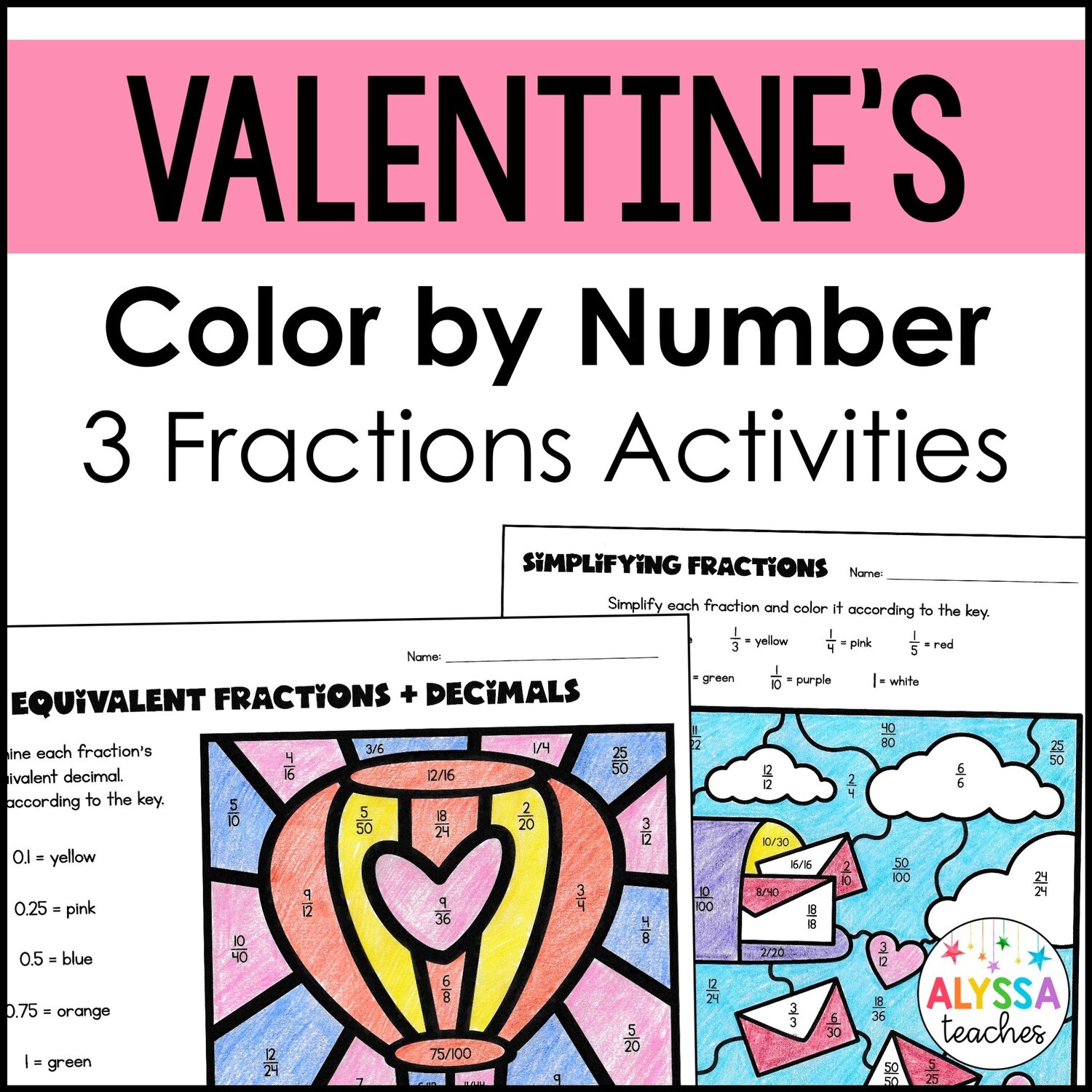 Valentine's Day Fractions Color by Number Activities