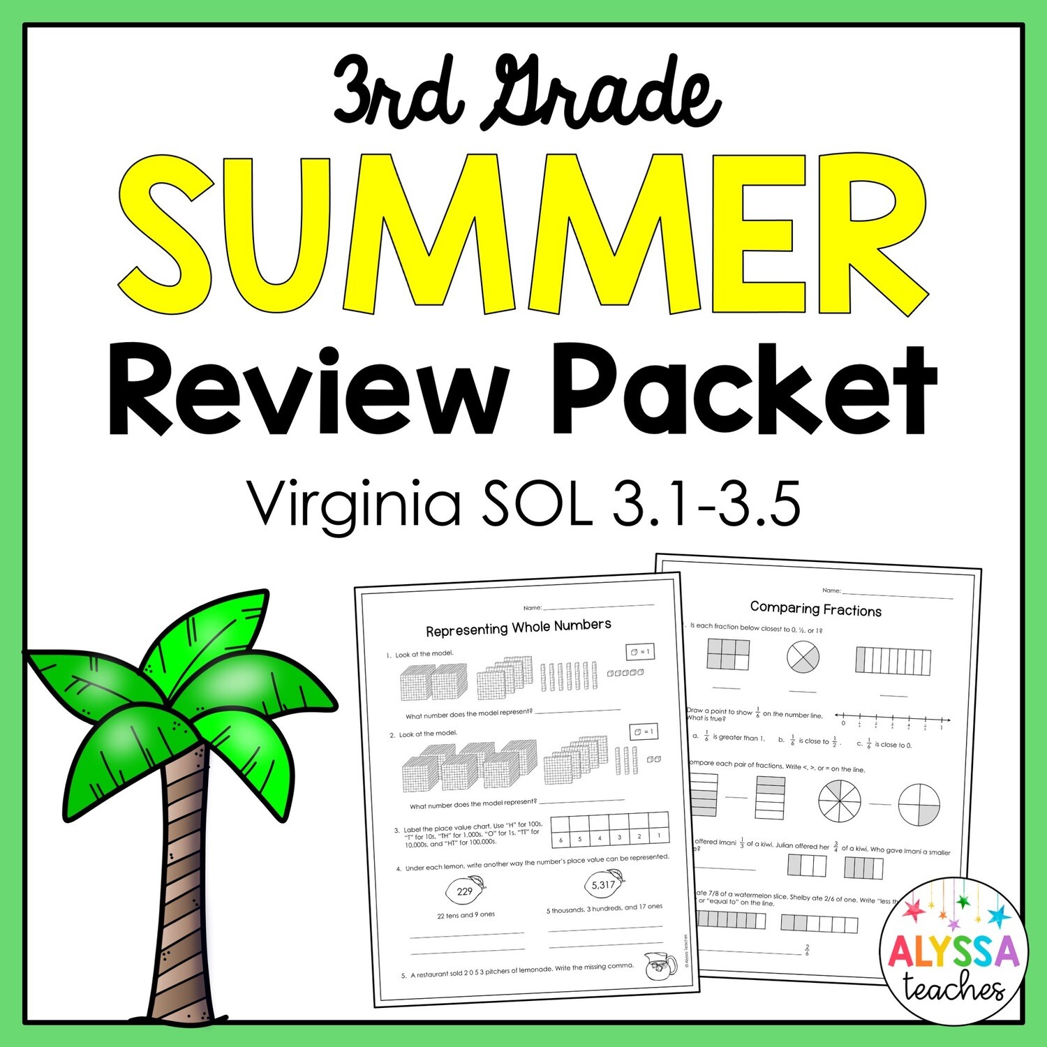 3rd Grade Summer Math SOL Review Packet (SOL 3.1-3.5)