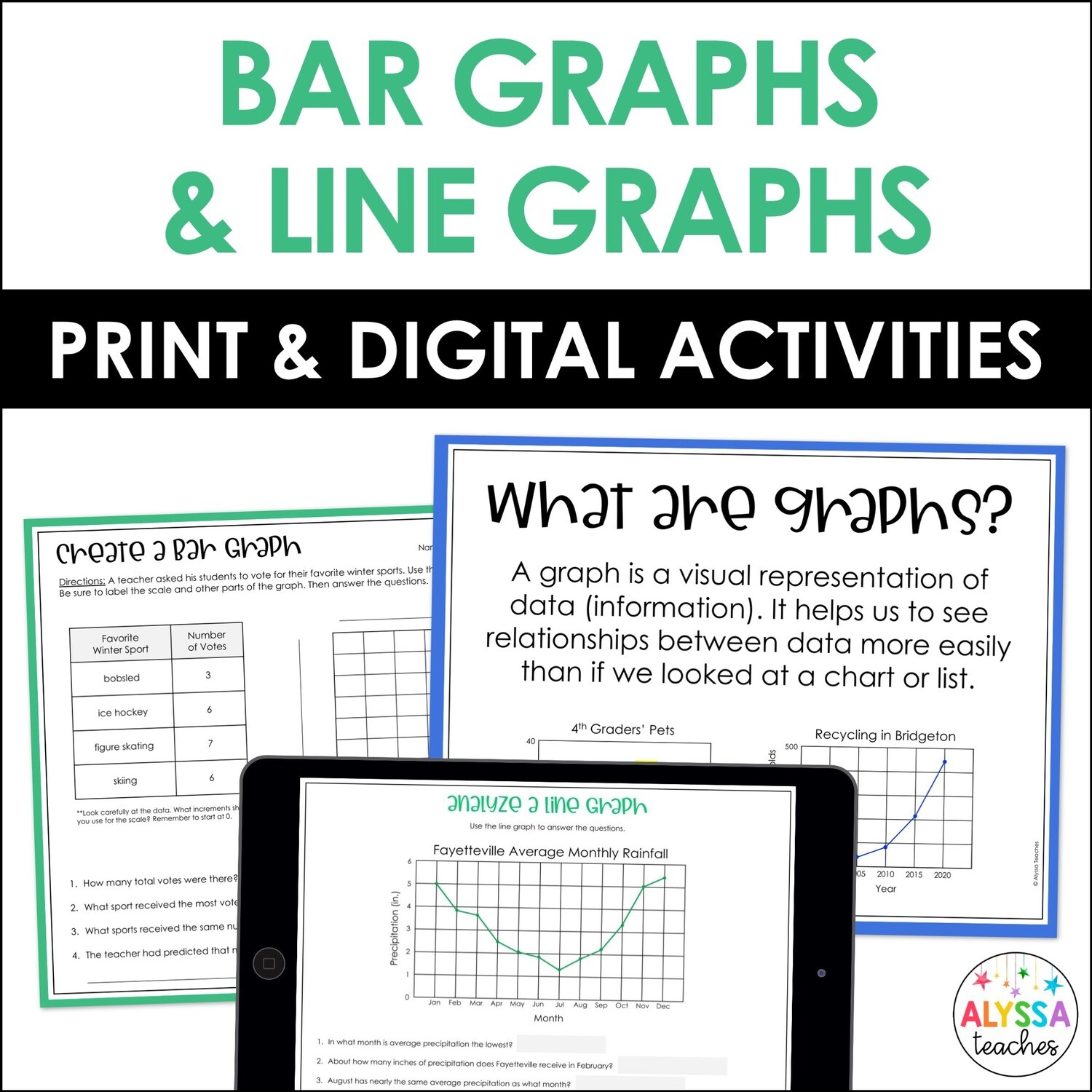 Bar Graphs and Line Graphs Activities | Print and Digital