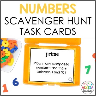 Odd, Even, Prime, and Composite Numbers Scavenger Hunt Task Cards (5th Grade)