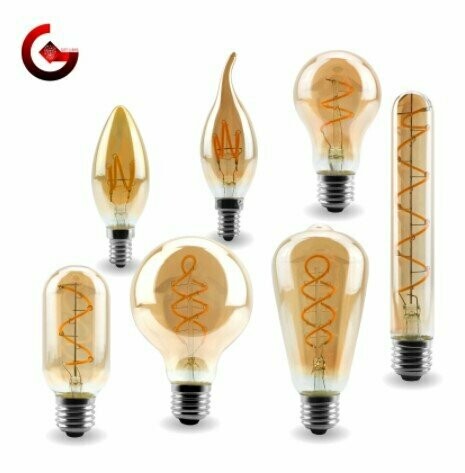 Ampolleta Filamento Espiral LED Globo 4W Amarillo Vintage