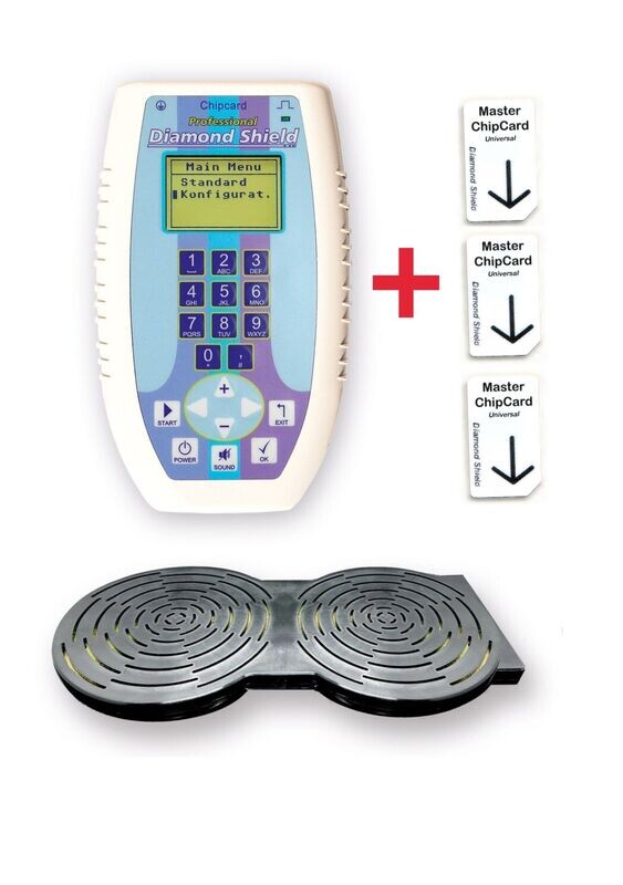 Diamond Shield Prof. Zapper + Fraktal-Verstärker + 3x Master Chipkarte Universal 58 Slots (leer)"