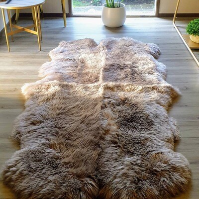Quatro Sheepskin Rug (Four Pelts) Featured photo in Brown Tea. Available in other colours.