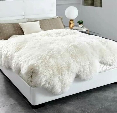 Premium &quot;Lush&quot; Sheepskin Bed Cover (Eight Pelts). Featured Photo in Sky White. Available in other colours.