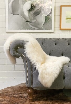 Single (Jumbo) Sheepskin Rug. Featured photo in Sky White. Available in other colours.