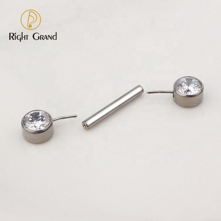Titanium ASTM F136 Threadless Push in 5mm CZ Nipple Barbell
