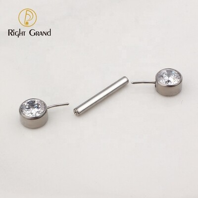 Titanium ASTM F136 Threadless Push in 5mm CZ Nipple Barbell