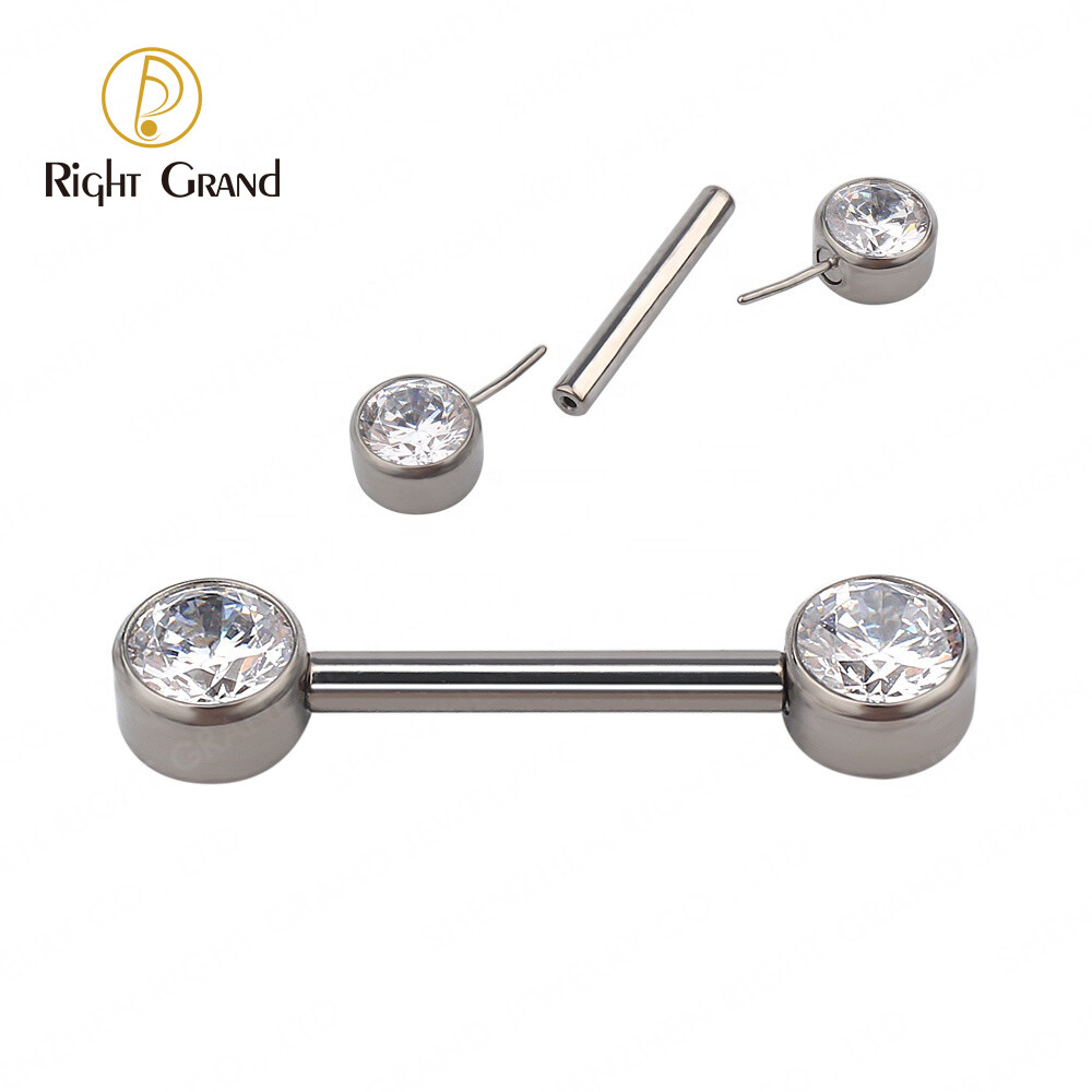 Titanium ASTM F136 Threadless Push in 5mm CZ Nipple Barbell