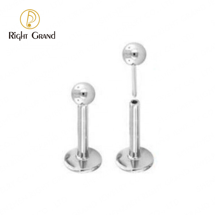 Right Grand 16G Implant Grade Titanium Threadless Push in Labret Flat Back Studs with One Ball Top