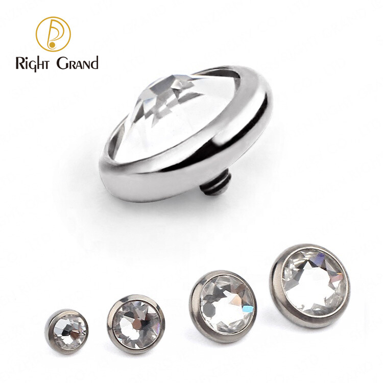 Right Grand 14G ASTM F136 Titanium Implant Grade Bezel Set Zircon Dermal Anchor Top