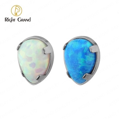 Right Grand ASTM F136 Titanium Internal Thread Teardrop Prong Set Opal Labret Cartilage Tragus Piercings Ends