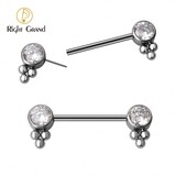 Right Grand Implant Grade Internal Thread Bezel Set Cubic Zircon Beads Threadless Push Pin Nipple Ring