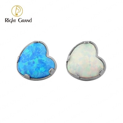 Right Grand Implant Grade Titanium Internal Thread ASTM F136 Claw Set Heart Shaped Opal Labret Top