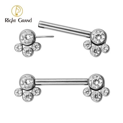 Threadless Implant Grade ASTM F136 Titanium Push In Nipple Barbell Bezel Set Four Zircon On Each Side