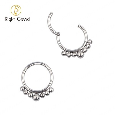 Right Grand Mirror Polished ASTM F136 Titanium Beads Cluster Hinged Nose Clickers