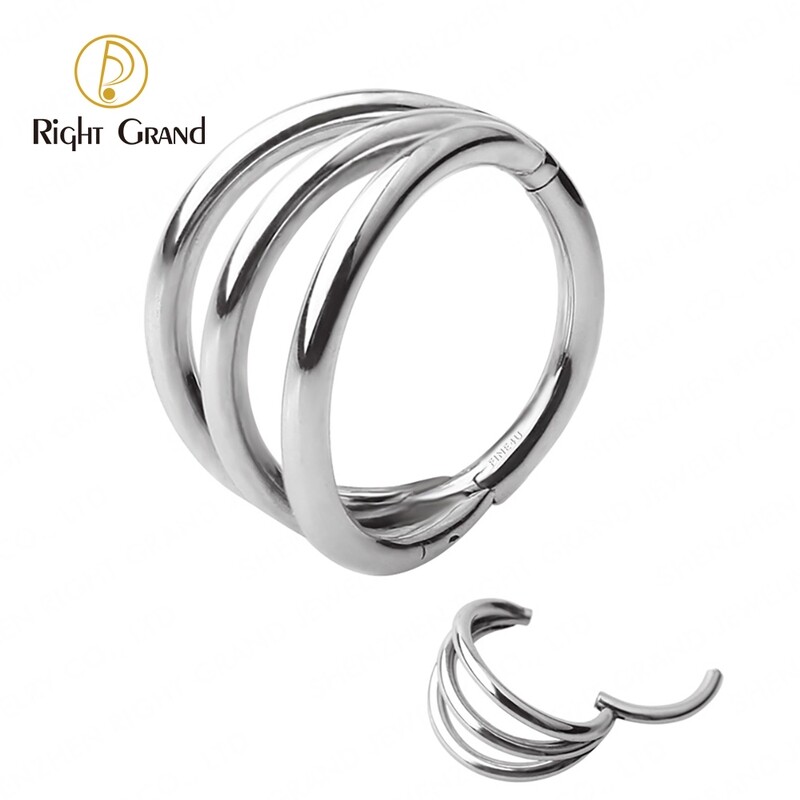 Right Grand Implant Grade ASTM F136 Titanium High Polish Triple Hoops Hinged Segment Hoop Rings
