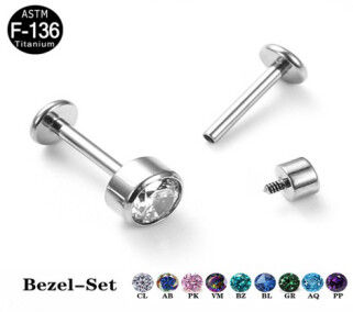 Titanium Internal Thread ASTM F136 Implant Grade Bezel Set Zircon Tragus Helix Cartilage Piercings
