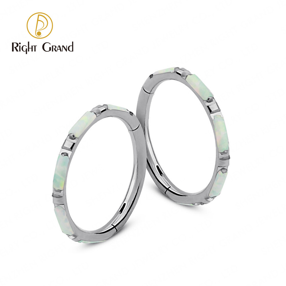 Right Grand ASTM F136 Titanium Implant Grade Rectangle Opal Hinged Segment Clickers