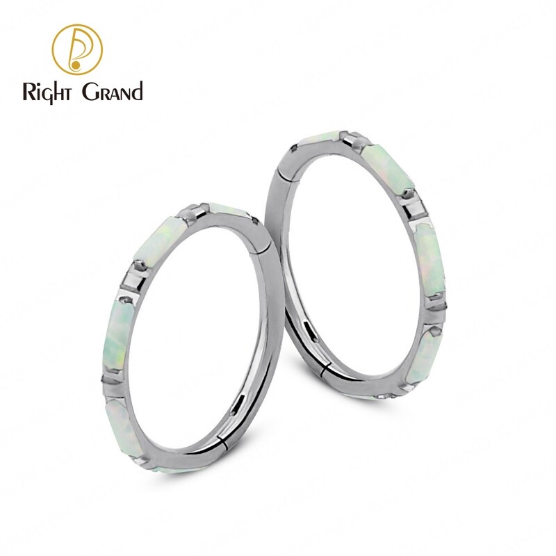 Right Grand ASTM F136 Titanium Implant Grade Rectangle Opal Hinged Segment Clickers