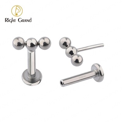 Right Grand Implant Grade ASTM F136 Titanium Threadless Push Pin Triple Beads Labret