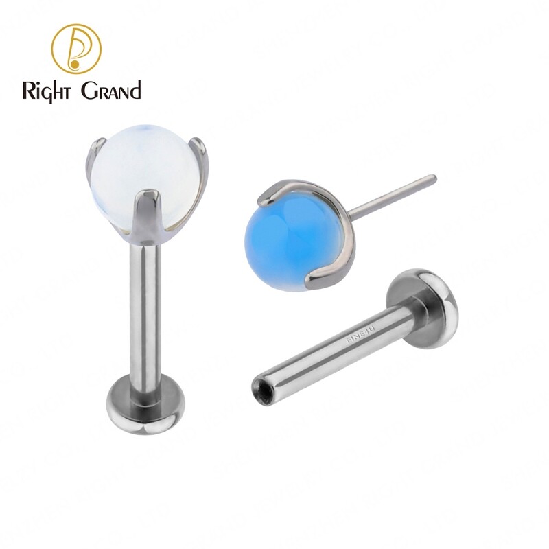 Right Grand Threadless ASTM F136 Titanium Opalite  Ball Implant Grade Labret