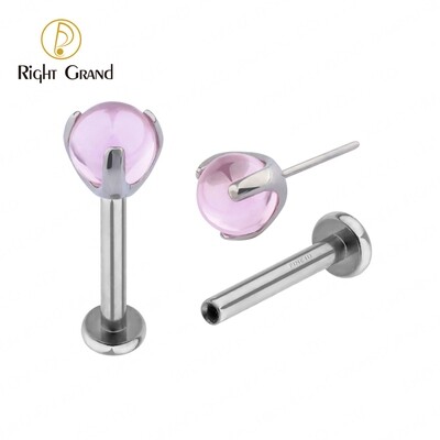 Right Grand Implant Grade Titanium ASTM F136 Pink CZ Ball Push Pin Threadless Labret Tragus Piercings