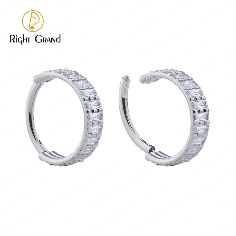 Titanium ASTM F136 Triple Lined Rectangle CZ hinge Hoop Segment Rings for Helix Conch Piercings