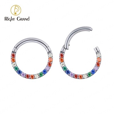 Right Grand ASTM F136 Implant Grade Titanium Rainbow CZ Hinged Segment Nose Clickers