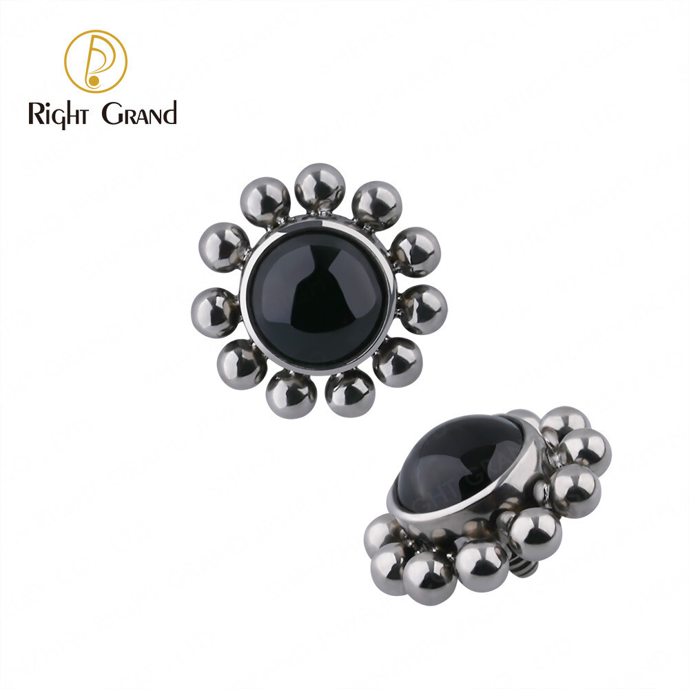 Titanium Internal Thread ASTM F136 Grade Bezel Set Onyx Stone With Beads Cluster Tragus Piercing Top
