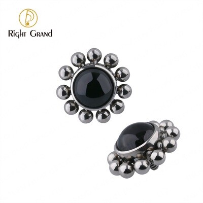 Titanium Internal Thread ASTM F136 Grade Bezel Set Onyx Stone With Beads Cluster Tragus Piercing Top