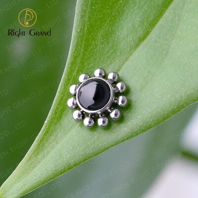 Titanium Internal Thread ASTM F136 Grade Bezel Set Onyx Stone With Beads Cluster Tragus Piercing Top