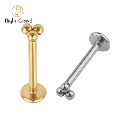 Right Grand ASTM F136 Titanium Implant Grade Threadless Push Pin Trinity Beads Tragus Piercing Labret Studs