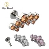 Titanium ASTM F136 Prong Set CZ Luxury Cluster Labret with Flat Back for Tragus Helix Piercings