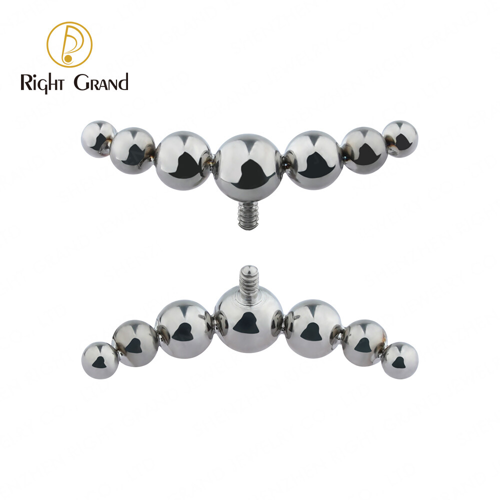 Right Grand Mirror Polish ASTM F136 Titanium Internal Thread 7pcs Beads Cluster Labret Helix Cartilage