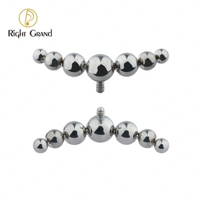 Right Grand Mirror Polish ASTM F136 Titanium Internal Thread 7pcs Beads Cluster Labret Helix Cartilage