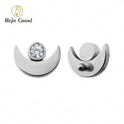 Right Grand ASTM F136 Titanium Intertnally Threaded  Bezel Setting Zircon Cresent Moon Cartilage Helix  Top