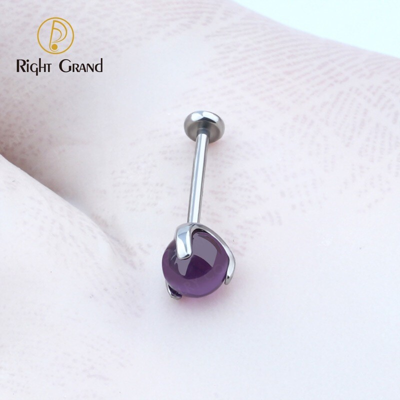 Right Grand Implant Grade ASTM F136 Titanium Amethyst Threadless Push Pin Labret