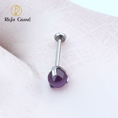 Right Grand Implant Grade ASTM F136 Titanium Amethyst Threadless Push Pin Labret
