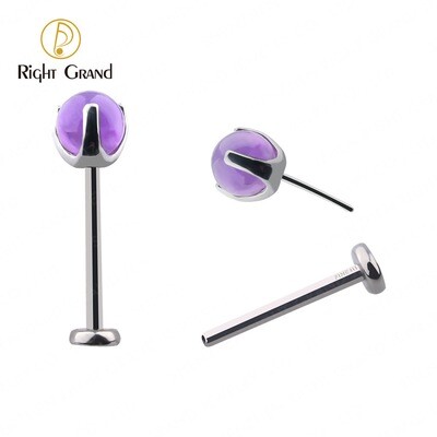 Right Grand Implant Grade ASTM F136 Titanium Amethyst Threadless Push Pin Labret