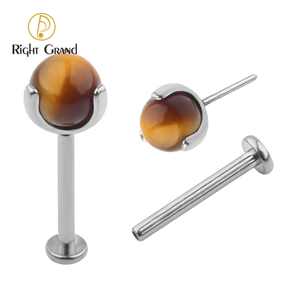 Right Grand ASTM F136 Titanium Tiger Eye Ball Threadless Implant Grade Labret Lip Piercings