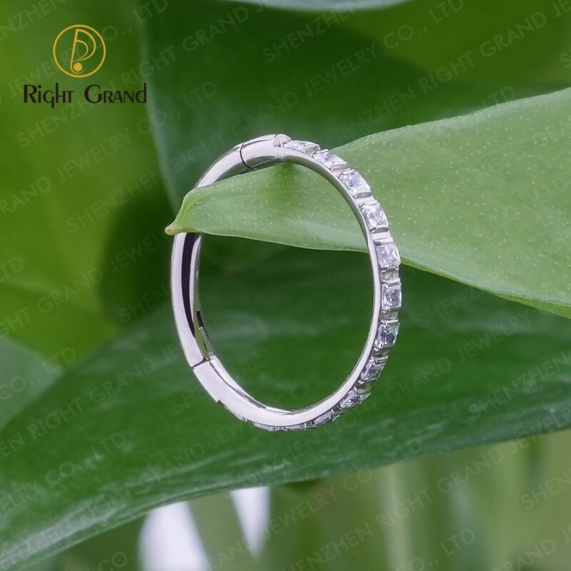 Right Grand Implant Grade ASTM F136 Titanium Square Clear CZ Hinged Segment Conch Piercing Hoops