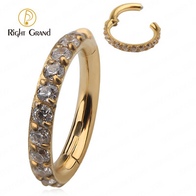 Right Grand ASTM F136 Titanium Side Prong Set Half Circle  Cubic  Zircon Nose Cilcker Conch Piercing