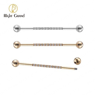 Right Grand ASTM F136 Implant Grade Titanium 14G Natural Gold PVD CNC Setting CZ Industrial Barbell