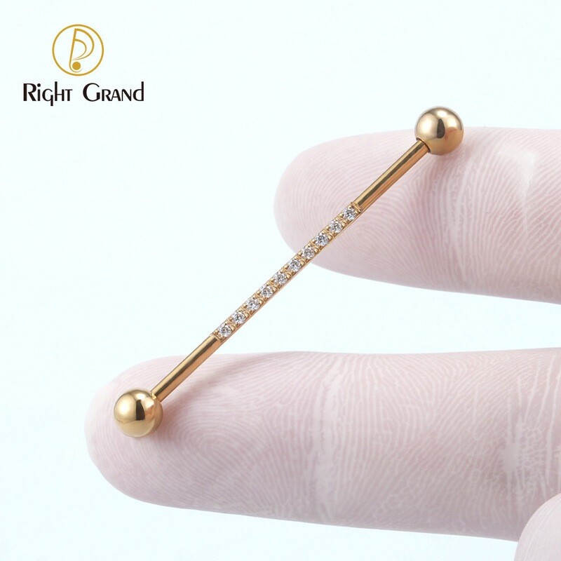 Right Grand ASTM F136 Implant Grade Titanium 14G Natural Gold PVD CNC Setting CZ Industrial Barbell