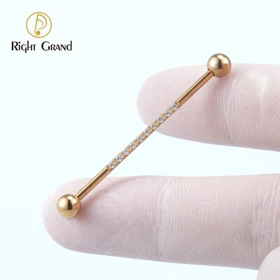Right Grand ASTM F136 Implant Grade Titanium 14G Natural Gold PVD CNC Setting CZ Industrial Barbell