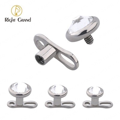 Titanium 14 Gauge 2-Hole Internally Threaded Dermal Anchor with Bezel Set Swarovski Crystal Top