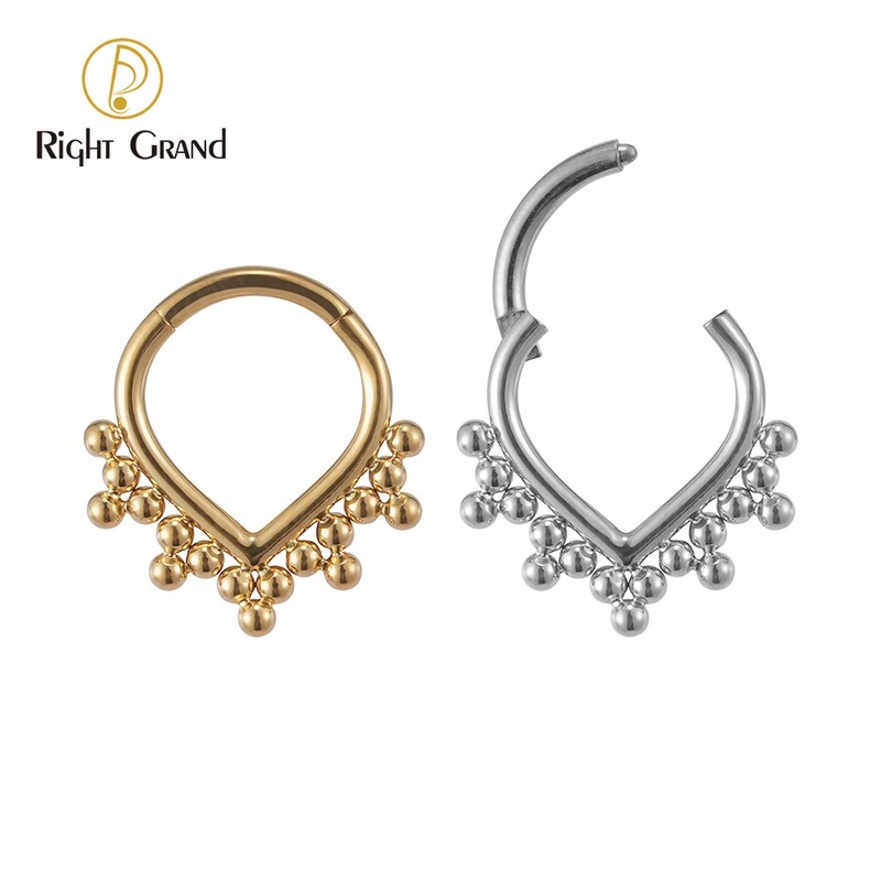 Right Grand Implant Grade Mirror Polish Titanium ASTM F136 Beads Segment Hinged Nose Clickers